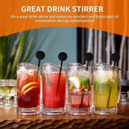 YEUIKERR 300 Pcs 7.3 Inch Cocktail Swizzle Sticks Black Drink Stirrers Disposible Plastic Disc Top Drink Stirrers,Mixing Rod for Bar Drinks,Coffee,Whiskey Beverage