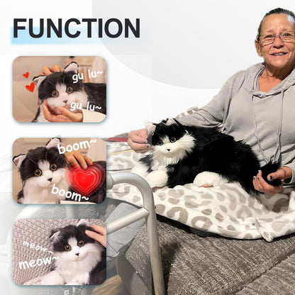 Chongker Interactive Companion Robot Cat, Weighted Breathing Stuffed Animals, Cat Plush Toy with Meow Voice, Breathing, Response, Realistic Heartbeat and Purring (Border Collie)