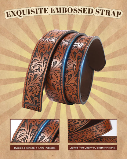 AWAYTR Kids Ratchet Western Belt - PU Leather Cowboy Belt Adjustable Toddler to Big Kid Sizes for Jeans (Gunmetal Gold Cow-Brown, Fit Waist: 23"-26")