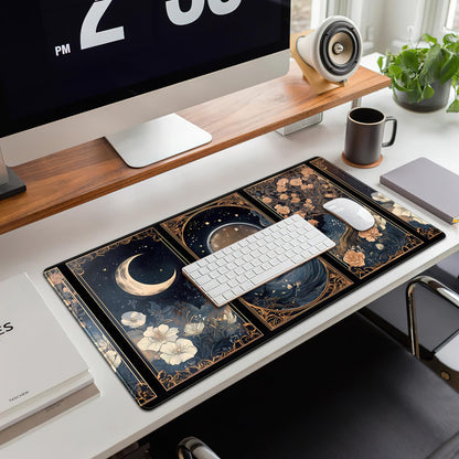 Celestial Lunar Nature Tarot Card Desk Mat Moon Floral Large Mouse Pad XXL 31.5''X 15.7'' Witch Night Botanical Desk Pad Gaming Mousepad Keyboard Mouse Mat for Laptop Computer Office Decor Gift