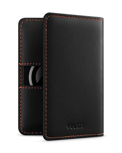 VULKIT Leather Slim Bifold Credit Card Holder for Max 8 Cards, Black