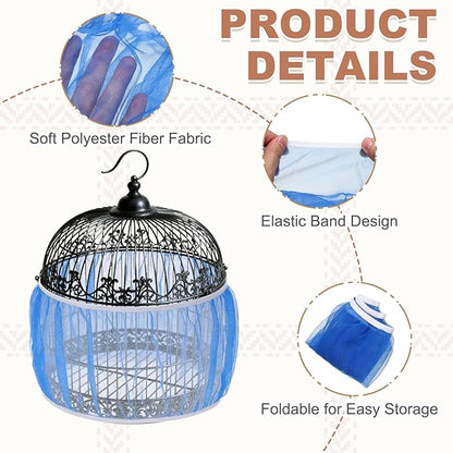 Bird Cage Seed Catcher, Bird Cage Net Cover Seeds Guard, Universal Birdcage Accessories, Blue, Circumference 59.1"-78.7", Height 13.8" for Parrot Cockatiel Enclosures