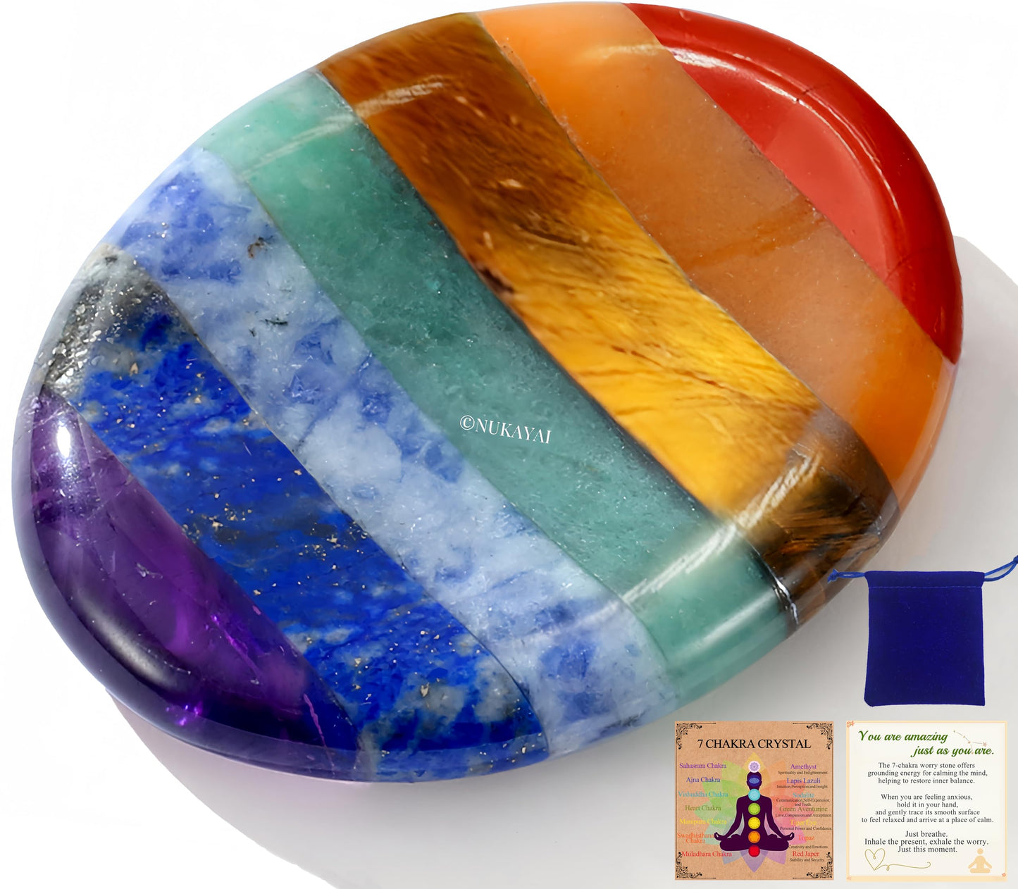 NUKAYAI Worry Stone Crystals and Healing Stones Anxiety Fidgets Natural Meditation Accessories 7 Chakra Thumb Sensory Mental Health Depression Stress Anxiety Relief Items Mother's Day Gifts for Women