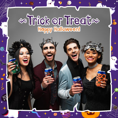 Yiyiring 16 Pcs Halloween Beer Can Cooler Sleeves 12 oz Drink Can Cooler Reusable Neoprene Cold Drinks Bottle Sleeves with Witch Pumpkin Bat Ghost Pattern for Halloween Trick or Treat Party Supplies