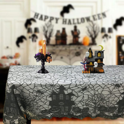 Joysail Halloween Tablecloth - Gothic Black Lace Spider Web Table Cover for Halloween Masquerade, Dinner Party, Scary Movie Nights Table Decorations - 53x68 Inches