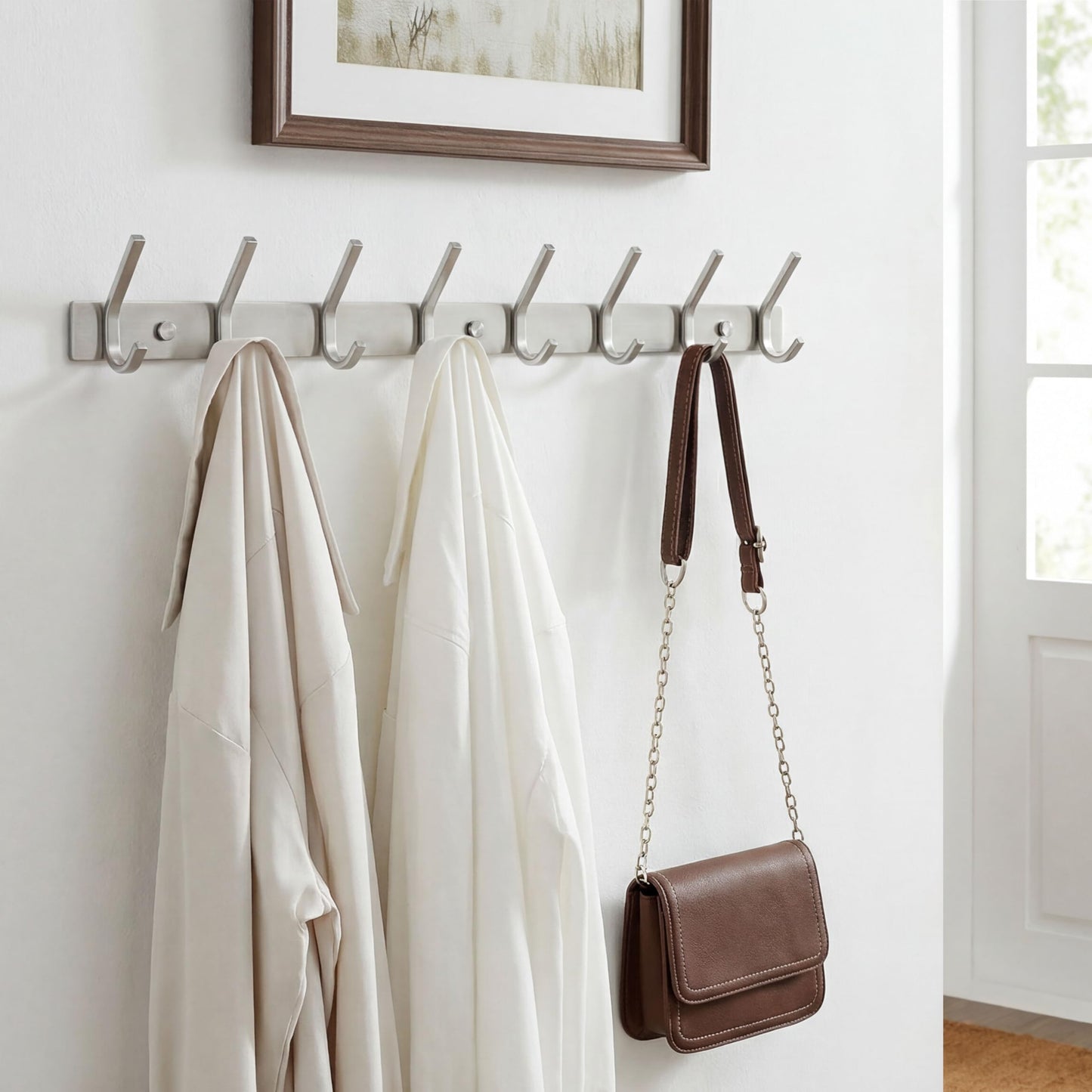 WEBI Heavy Duty 24 Inch SUS 304 Coat Bath Towel Hook Hanger Rail Bar with 8 Hooks,Brushed Finish,for Bedroom,Foyers,Hallways Home Office Storage Organization, C-CBG08
