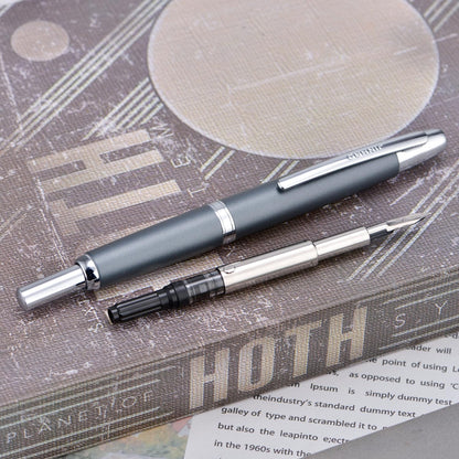 Jinhao 10 Press Fountain Pen with Box, Metal Gray Retractable Extra Fine Nib with Ink Converter Set (Silver Clip)