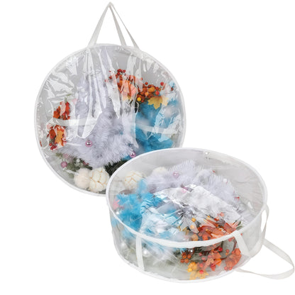 2Pcs Christmas Wreath Storage Container 24 Inch Clear Wreath Storage Bags Round Durable Wreath Bags Clear Everyday Bag with Dual Zippers and Sturdy Handles for Holiday Christmas Wreaths（Medium）