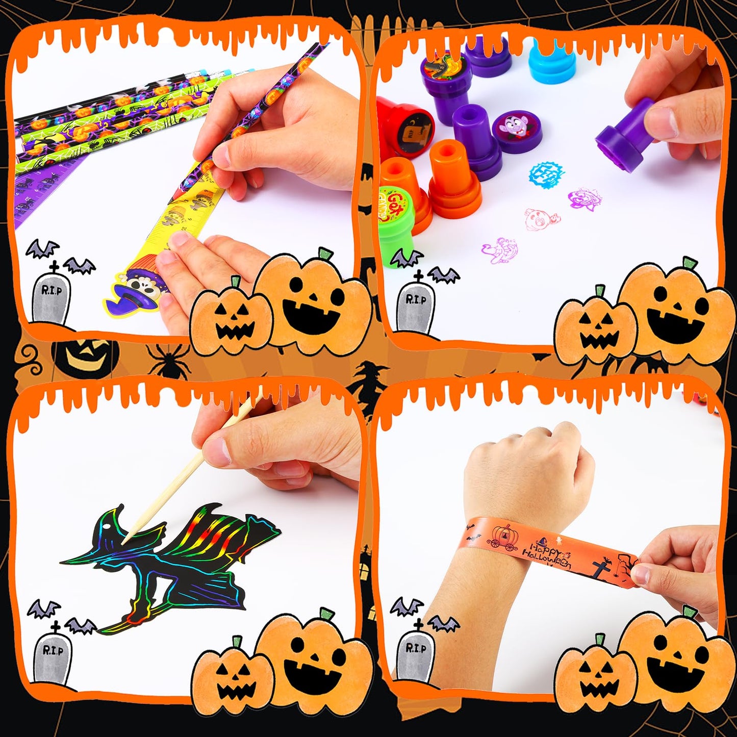 SHODMI 192Pcs Halloween Favors Stationery Gift Set, Trick or Treat Gifts for Kids, Halloween Party Favors for Kids Classroom Prizes Bulk Halloween School Supplies Goodie Bag Stuffers Fillers