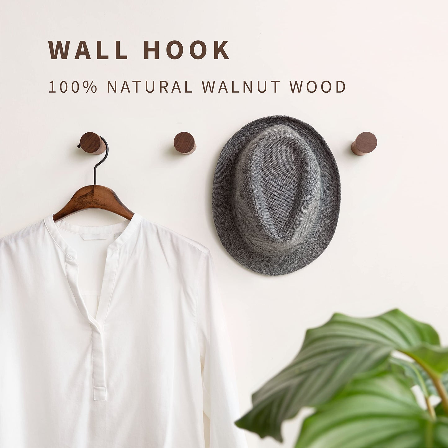 NAUMOO Natural Wooden Wall Mounted Hooks - Pack of 4 - Modern - Handmade Decorative Wood Pegs Minimalist for Hanging Hat, Coats (Black Walnut Wood)