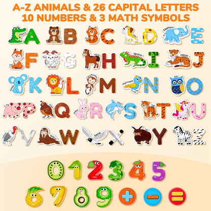 JoyCat Wooden Kids Magnets – 26 Cute Animals, Alphabet Uppercase Letters, and 0-9 Numbers, Fridge Magnets for Toddlers, Fun Educational Spelling Learning Gift for Toddlers & Kids