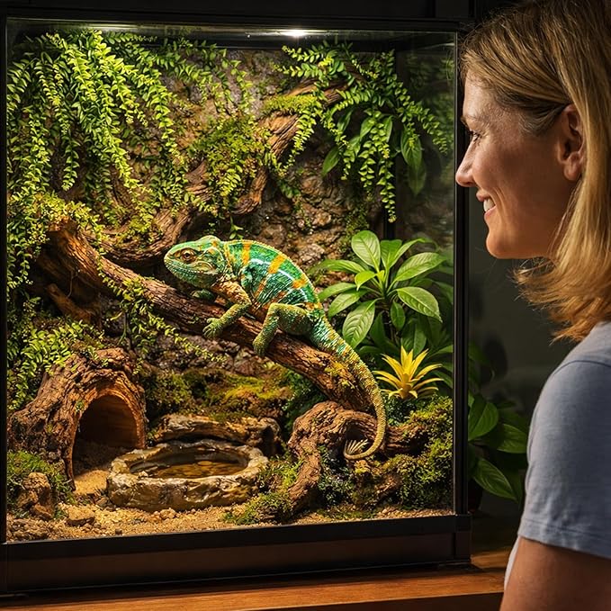HERCOCCI 5 Pack Reptile Plants, Terrarium Hanging Plants Vines Artificial Leaves Habitat Decorations with Suction Cup for Bearded Dragon Hermit Crab Lizard Snake Geckos Chameleon