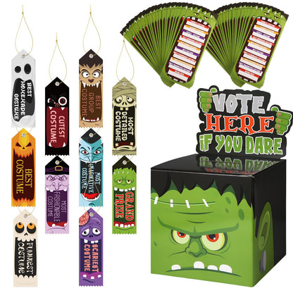 Seenelling 51 Pack Halloween Party Costume Contest Ballot Set Include Halloween Costume Contest Ballot Box, 40 Voting Ballots and 10 Award Ribbons for Cosplay Party(Monster)