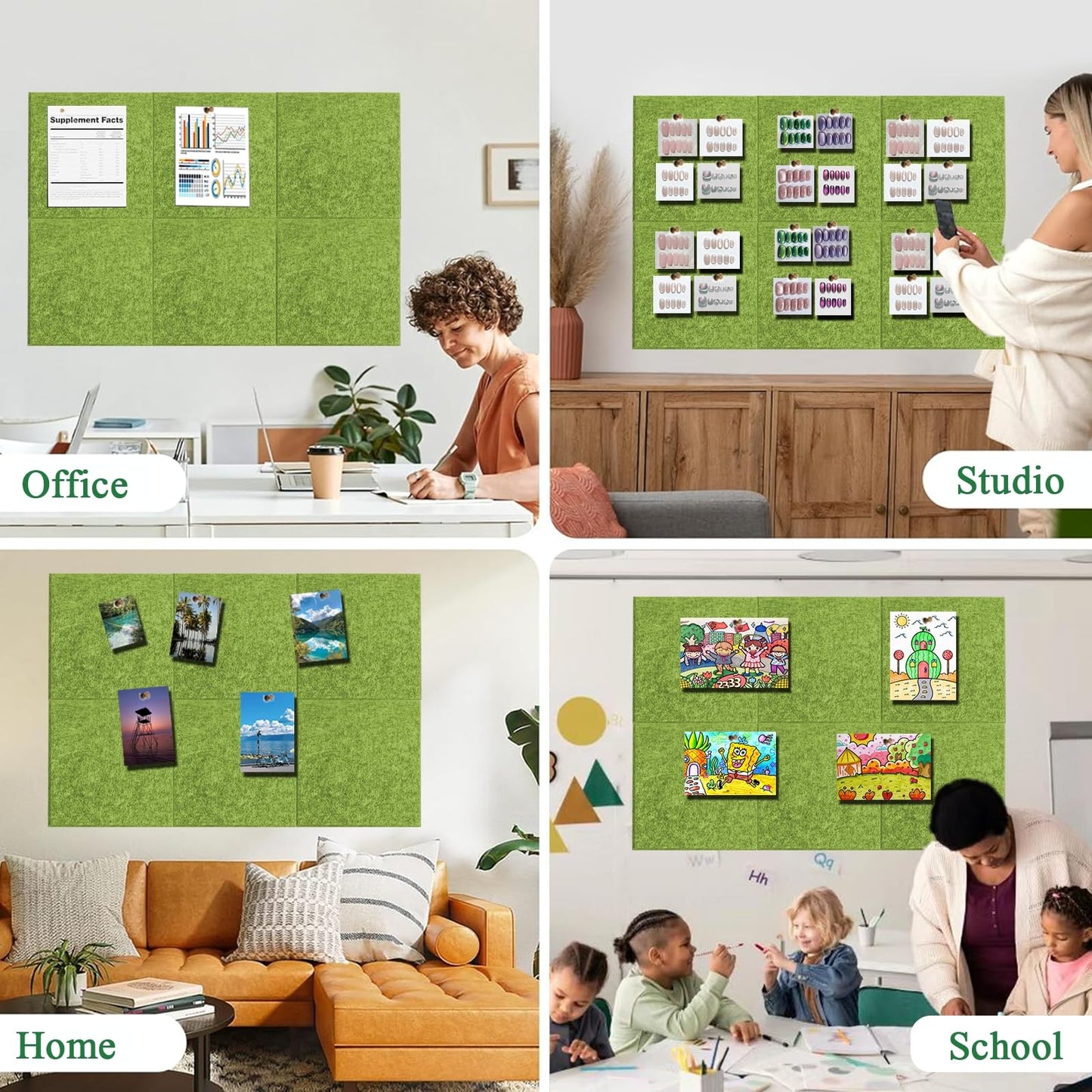 Leallace Green Felt Cork Tiles, 24" x 36" Large Cork Board, Bulletin Board for Christmas Decorations, 6 Pack Felt Boards with 30 Pushpins, Cork Boards for Office, Classroom, Home