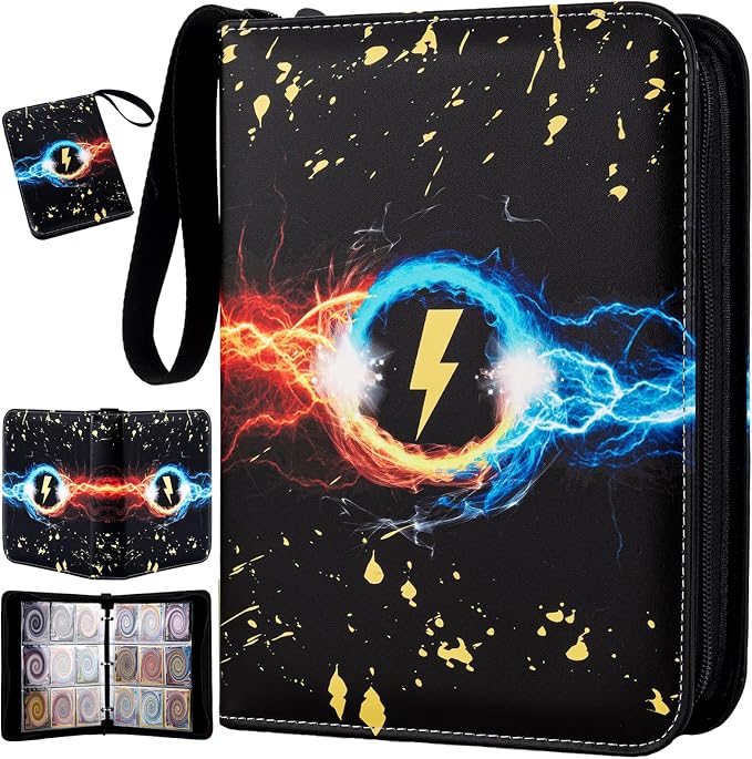 Jravkfi 9 Pocket Trading Card Binder,900 Pockets Trading Card Collection Book with Sleevese,3-ring Zipper Sports Card Album with 50 Removable Double-Sided Card Holder (Black)