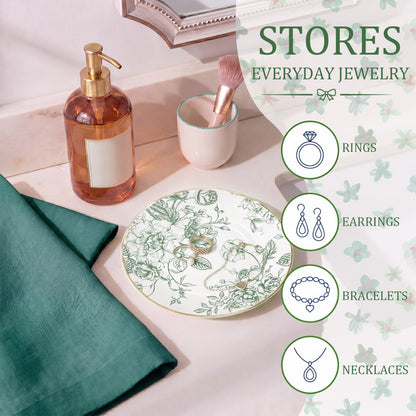Mifoci Floral Ceramic Jewelry Tray Ring Holder Trinket Dish for Rings Earrings Necklaces Tray Gift for Women Girls(Green)