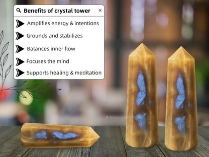 Amazing Gemstone Sun Moonstone Crystal Towers - Natural Healing Crystal Point Obelisk for Reiki Healing and Crystal Grid (3" to 4" INCH)