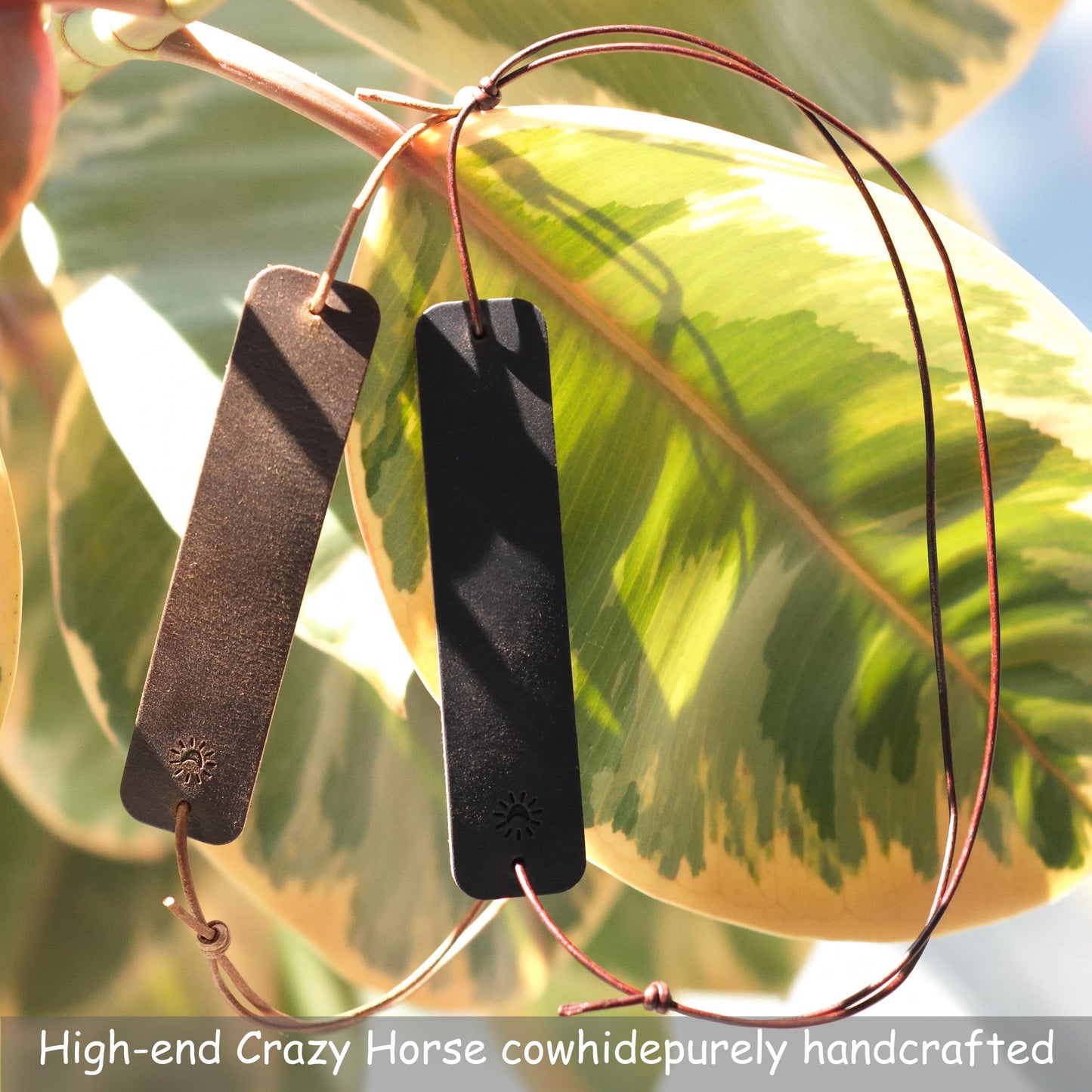 SUNUU Bookmark - Premium Full Grain Genuine Leather-Handmade with Cowhide Leather - Tie-up Bookmark - 0.79x3.54in - 2 Vintage Black and Brown