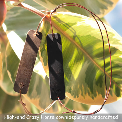 SUNUU Bookmark - Premium Full Grain Genuine Leather-Handmade with Cowhide Leather - Tie-up Bookmark - 0.79x3.54in - 2 Vintage Black and Brown