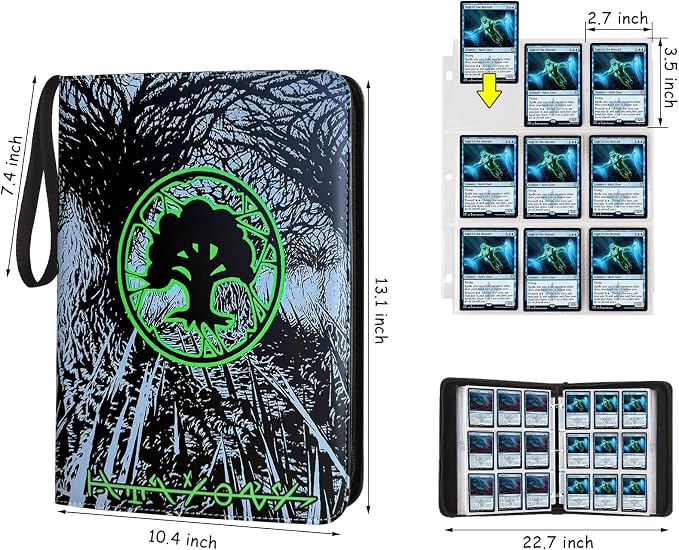 9 Pocket Card Binder, 720 Double Sided Pocket Trading Card Binder, Premium PU Card Collector Album,Card Folder for MTG/YGO/PTCG/Game Cards(Green)