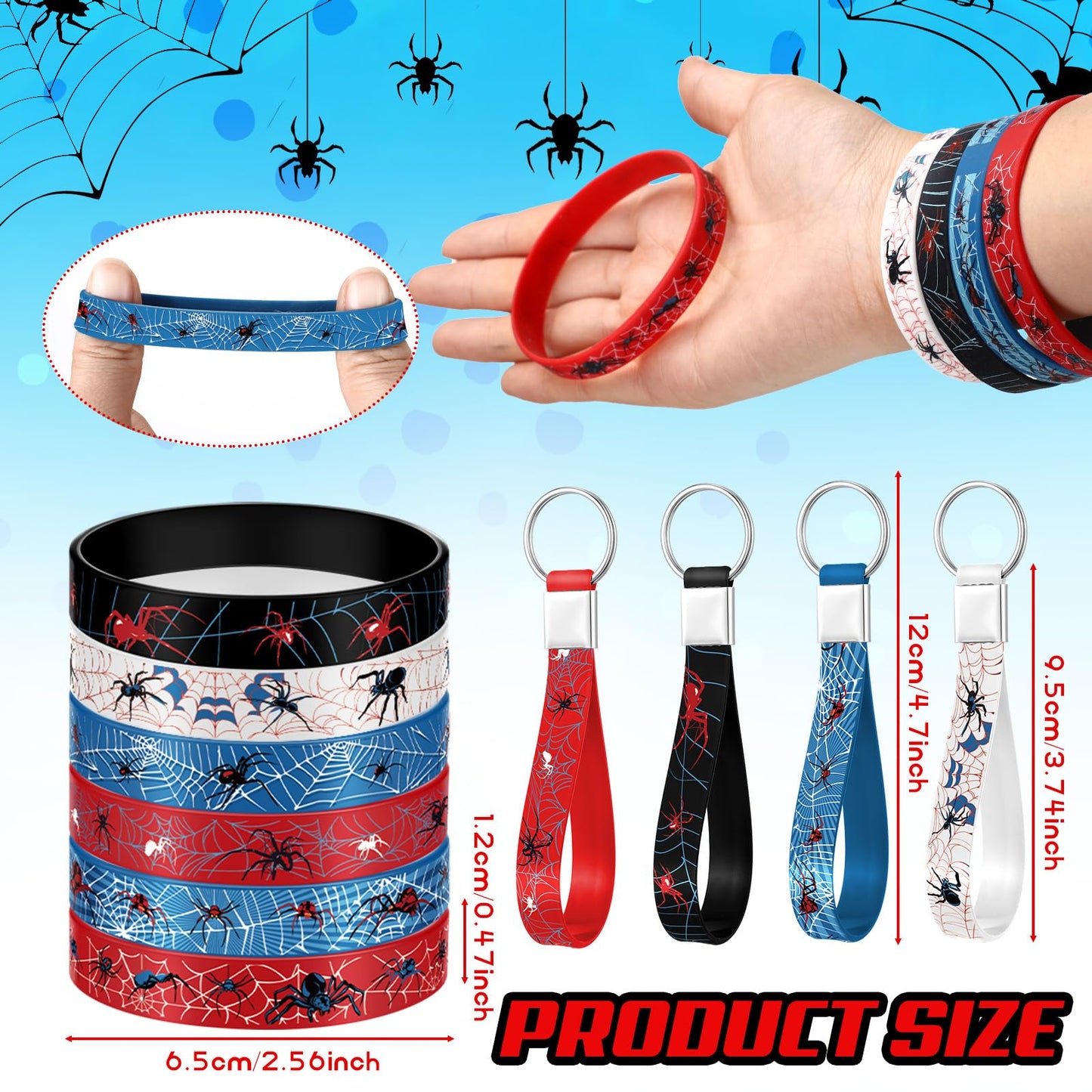 Lothee 32 Pcs Spider Party Favors Spiderweb Birthday Party Decor Drawstring Bag Goodies Bags with Rubber Bracelets Wristlet Keychain for Spiders Supplies Friends Gifts Carnival Accessories(Spiderweb)