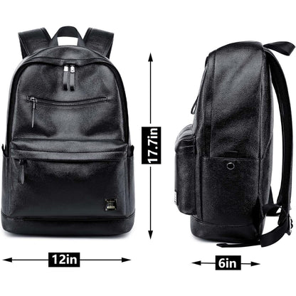 weiatas Black Leather Laptop Backpack for Men Women Work Travel, College School Backpack Casual Daypack fits 15.6 Inch
