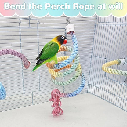 BNOSDM 3 Pcs Bird Rope Perches Gradient Colorful Bendable Climbing Rope Ladders Swings Toy Parakeet Cage Accessories for Parrots, Budgies, Cockatiels, Conures, Lovebirds