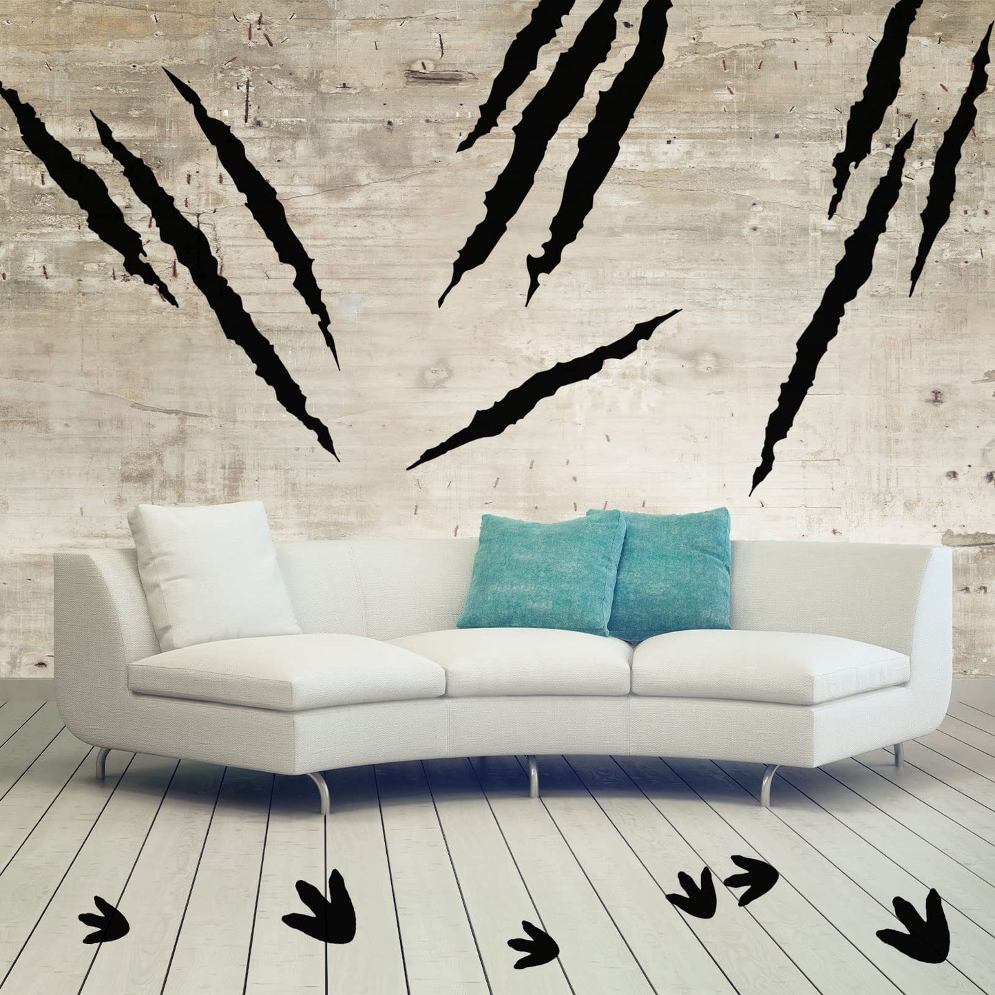 78 Pcs Dinosaur Footprints Floor Decals Black Ripped Scratches Vinyl Sticker Removable Dinosaur Wall Decals Peel and Stick Track Stickers Scratches Tracks Wall Decorative