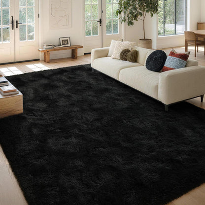 FinRèc 8x10 Feet Area Rugs for Living Room Bedroom, Fluffy Shaggy Large Rug, Non-Slip Soft Black Fuzzy Rugs for Nursery Kids Room Dorm Room Home Decor, Indoor Plush Floor Carpet