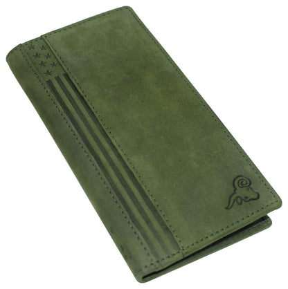 Genuine Leather Checkbook Cover For Men & Women Checkbook Holder Wallet RFID Blocking USA Series (Bright Green)