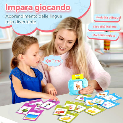 Italian & English Talking Flash Cards for Toddlers, Bilingual Flash Cards for Toddlers with 224 Sight Words, Montessori Learning Toys, Speech Therapy & Sensory Preschool Education Gifts for Kids