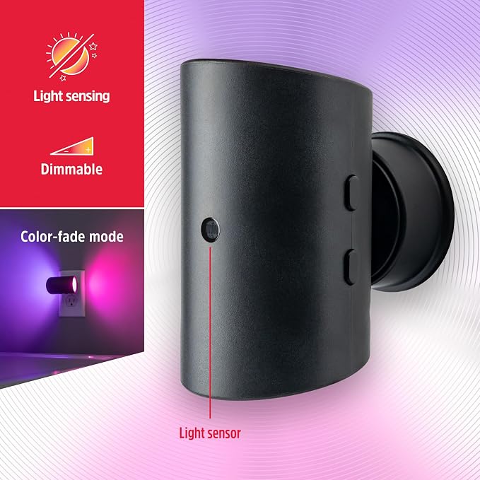 Energizer Night Light Plug in, Rotating, Dimmable, Color Changing, Modern Sconce LED Nightlight Plug into Wall, Dusk to Dawn Sensor, Adults, Kids, Bedroom, Bathroom, Hallway, Kitchen, 85615