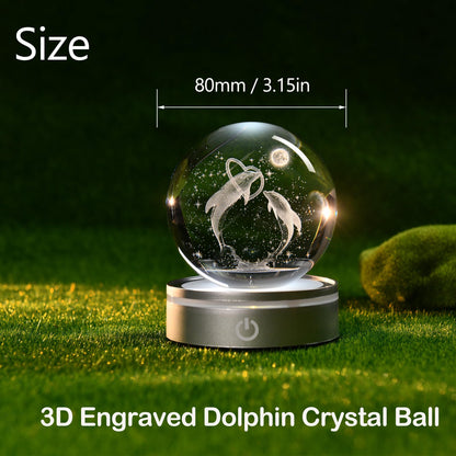 IFOLAINA 3D Dolphin Crystal Ball Night Lights Dolphin Lovers Gifts for Women Men Christmas Birthday Mothers Day Crystal Sphere Bedroom Decor