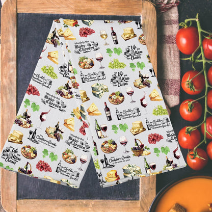 G2TUP Wine & Cheese Kitchen Towels Bartenders Bar Towels Wine & Cheese Lover Gifts Charcuterie Dish Towel (Worship The kt)