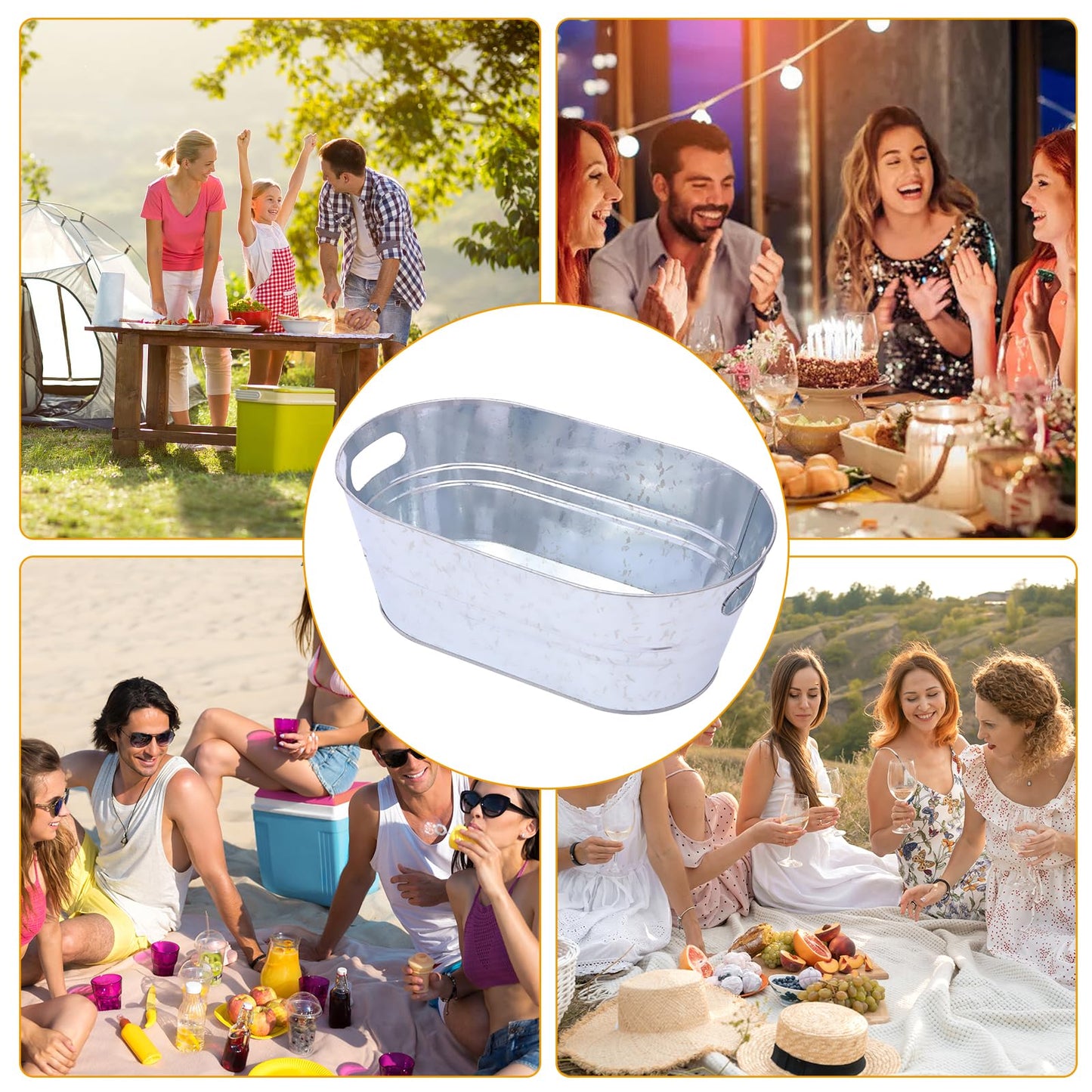 Hyuetrsa 4 Pack 4 Gallon Galvanized Ice Buckets for Parties, Large Metal Beverage Drink Tub Cooler with Leak-Proof Carry Handles, Heavy Duty Drink Tin Bins for Beer, Champagne and Wedding Bar Supplies