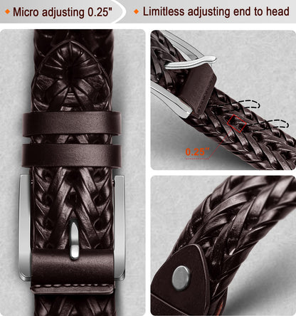 KEMISANT Mens belt 2 Pack, Woven Braided Leather Belt for Men Causal Golf Pants Polo Shirts Matching