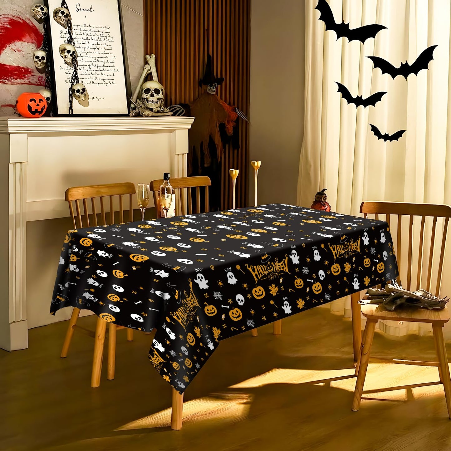 Tbsone Halloween Disposable Plastic Tablecloth, Rectangle, 3 Pack