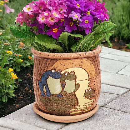 STP GOODS Ceramic Pot with Drainage Hole and Saucer, Plant Pots, Modern Decorative Planters for House Plants Indoor Flowers Plants, Cute Flower Pot - Gifts (Frogs (3 L))