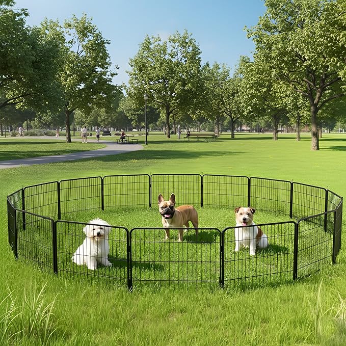 BestPet Dog Playpen 24 Inch 16 Panels Heavy Duty Metal Pet Exercise Pen Indoor Outdoor Fence Panels Anti-Skid Expandable Design