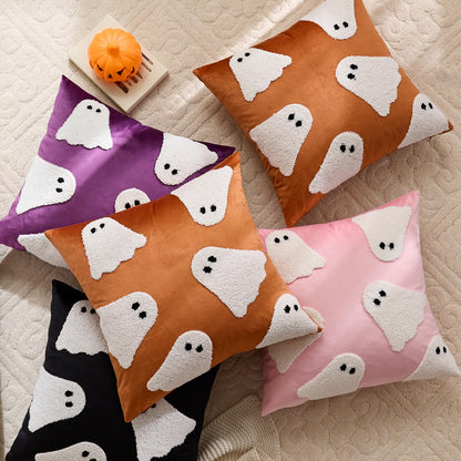 MAZSHTTD Halloween Pillow Covers 20x20 Inch Set of 2 Embroidery Ghost Throw Pillow Covers Indoor Outdoor Decorative Cushion Cases for Sofa Couch Bed Living Room Halloween Decoration Orange