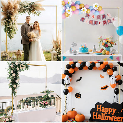 JEBUTU Square Backdrop Stand, Wedding Arch Heavy Duty Adjustable Stand, Over The Table Rod Stand with Clamps, Metal Gold Garden Balloon Frame for Baby Shower Party Decoration