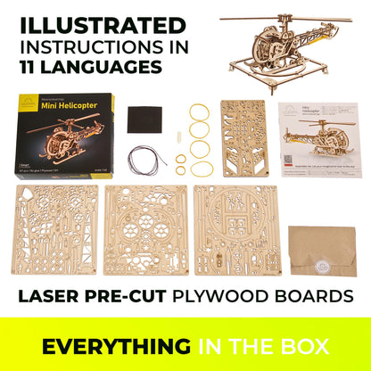 UGEARS Wooden 3D Puzzles for Adults - Easy Mini Helicopter Model Kit – Experience Aerial Innovation with Mechanical Puzzles DIY Kits for Adults - Ideal for Hobbyists, Aviation Enthusiasts - 167 Pcs