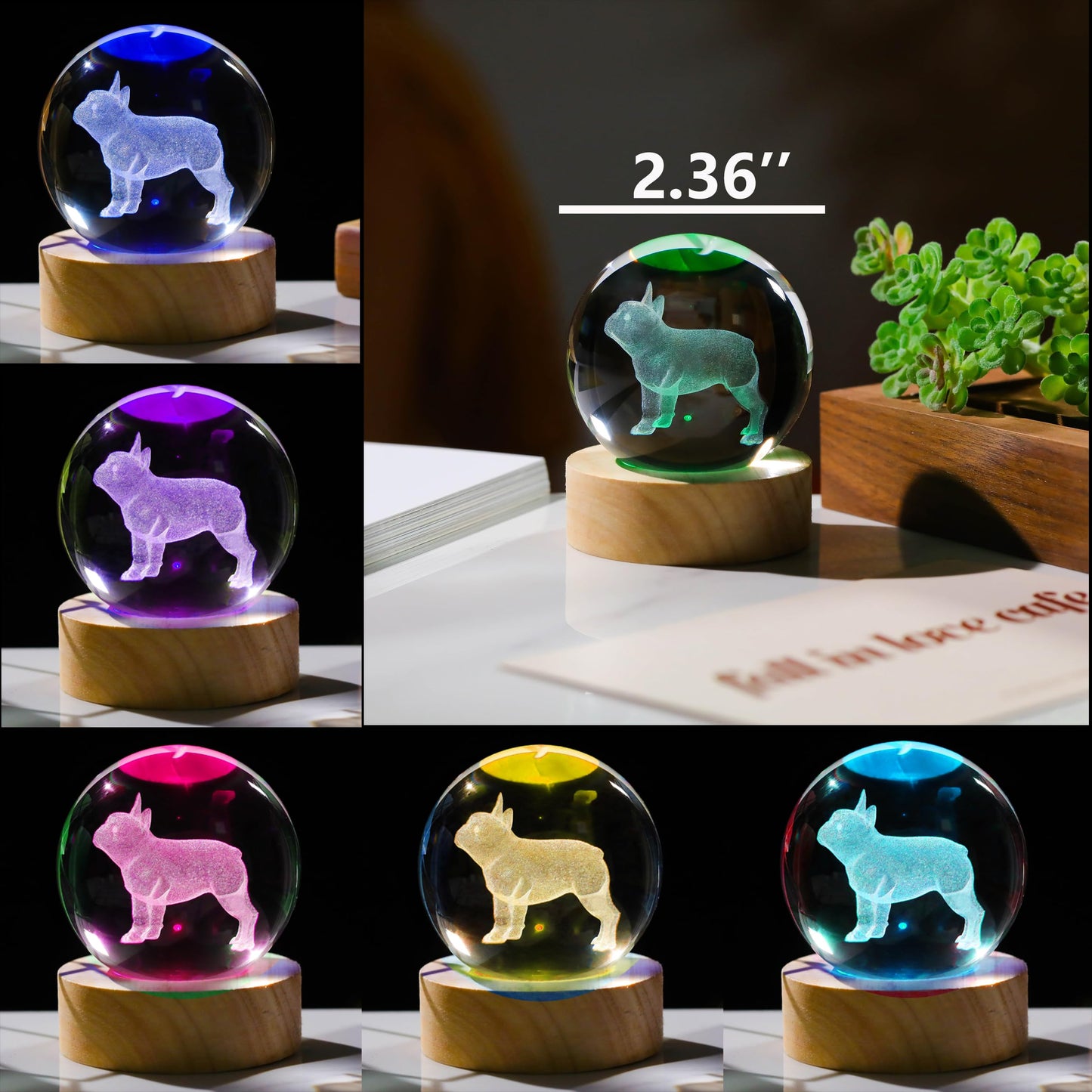 3D Crystals Ball 60mm - Bulldog Figurines Decor Glass Animals Figurine Gifts for Women, Room, Birthday, Lovers, Keepsake Paperweight
