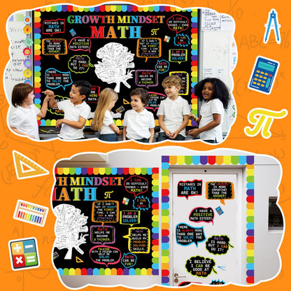 party greeting Math Growth Mindset Bulletin Board Set Maths Classroom Decoration Mathematics Paper Cutout Number Bulletin Board Border for Inspirational School Educational Wall Decor Teacher Supplies