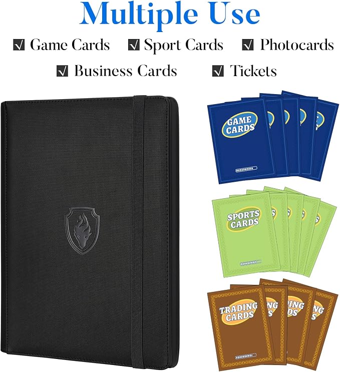 Premium 9 Pocket Card Binder for 540 Cards, Fabmaker PU Cover Trading Card Binder, Sturdy Card Collection Album, Sleek Card Holder Folders for Game Cards & Sports Cards, Black