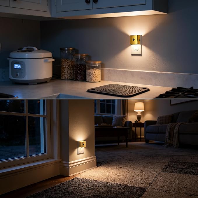 DORESshop LED Plug in Night Light, Motion Sensor Dusk to Dawn Night Lights Plug into Wall, Dimmable Warm White LED Nightlight with Up & Down Lighting, Soft White Nightlight for Bathroom