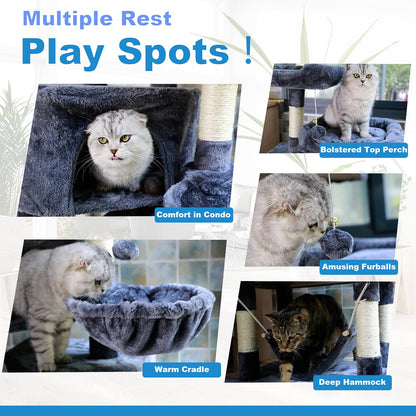 NEGTTE Cat Tree for Indoor Cats- Multi-Level Cat Tree for Big Cats -Cat Condo Big - Cat Climbing Tower-Pet Play House