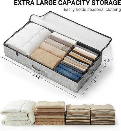 TidyCorner 2-Pack Under Bed Storage Containers, 4.5 Inches Tall Low Profile Underbed Clothes Storage Organizer Bin with Sturdy Sidewalls/Bottom, Underbed Storage Bins 2 Storage Thin Bins