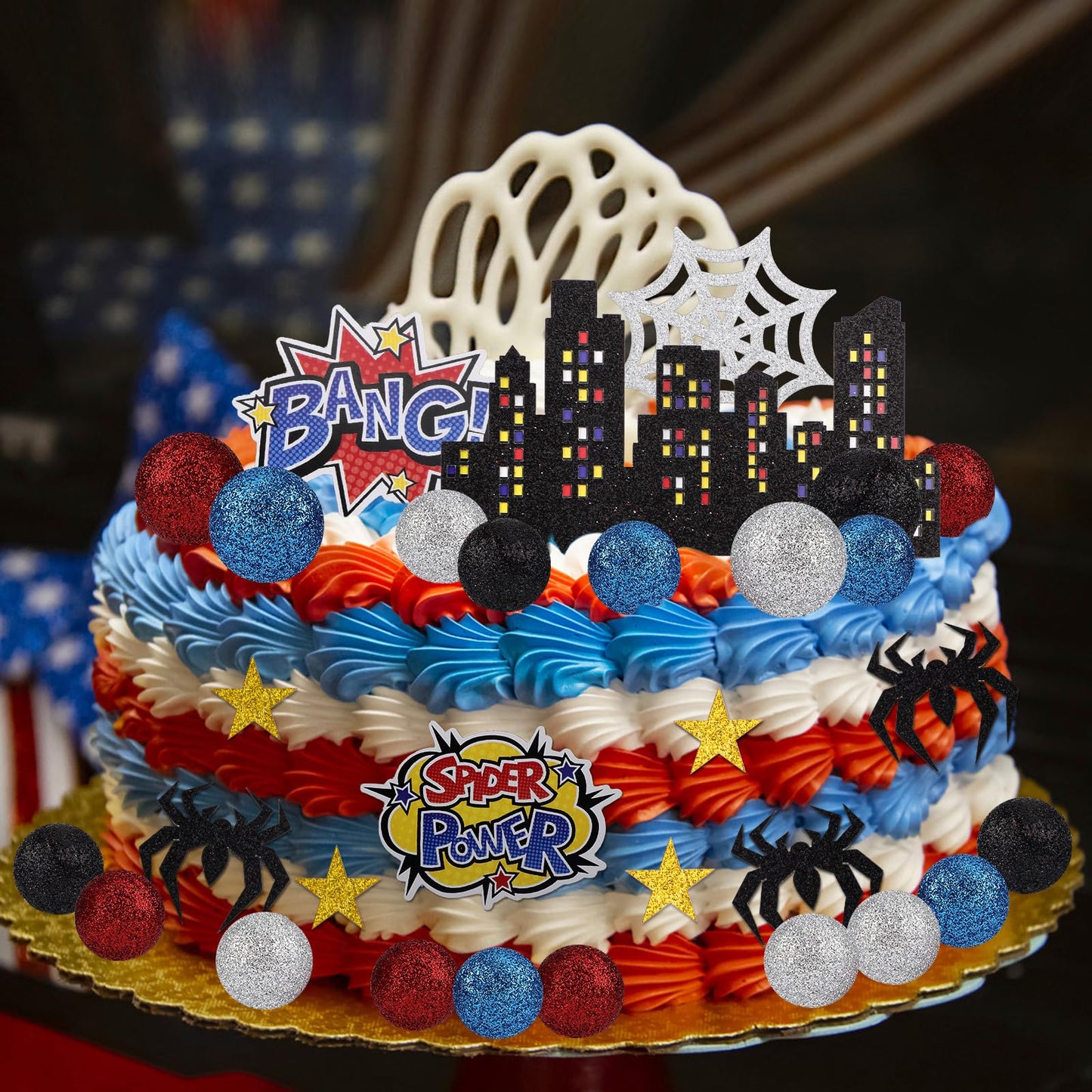 38pcs Spider Theme Cake Toppers, Spider Cake Decorations Foam Balls Happy Birthday Spider Web Decorations for Boys Men Birthday Baby Shower Spider Theme Parties