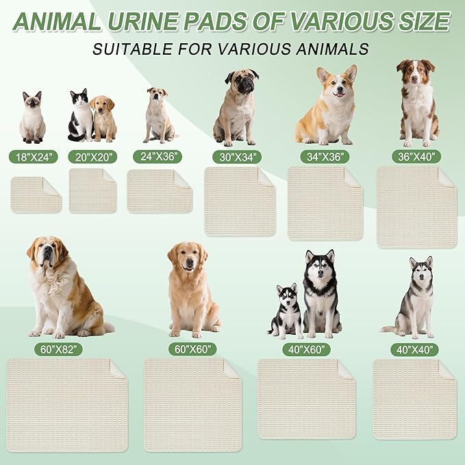 Washable Pee Pads for Dogs, 2 Pack Reusable Puppy Pads Dog Pads, Non-Slip Dog Pee Pads, Leakproof Pet Pee Pads Wee Wee Pads for Dogs. (Cream White, 40"x40"(Pack of 2))